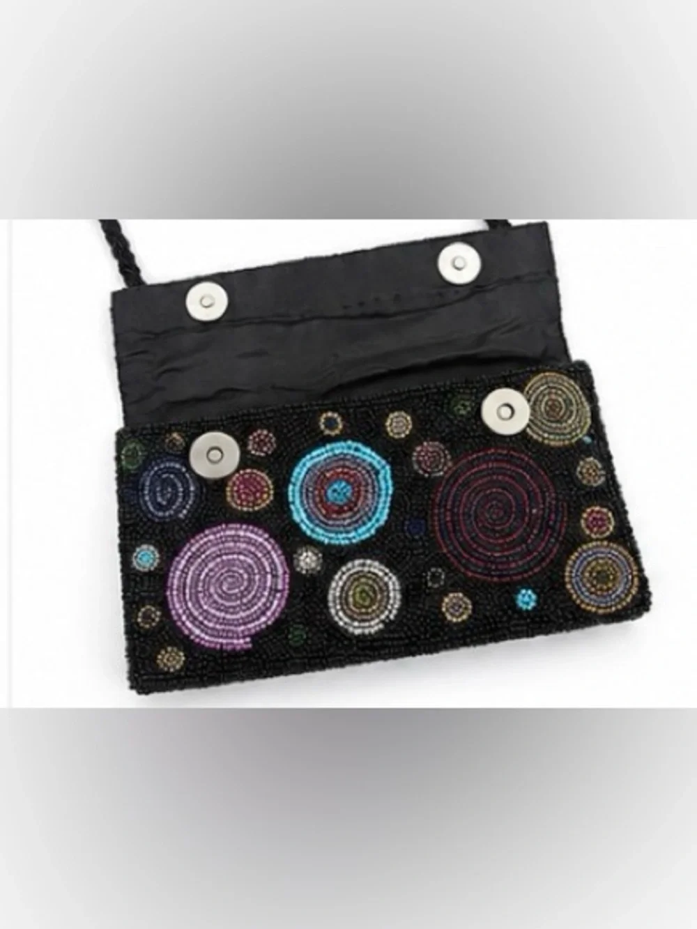 [magieS] Hand Beaded Black Small Crossbody Bag Multicolor Spiral Design
